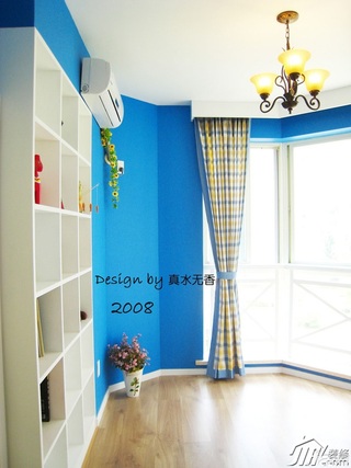 混搭风格蓝色富裕型110平米窗帘图片