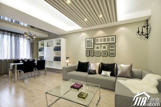 简约风格公寓时尚冷色调富裕型客厅照片墙沙发效果图