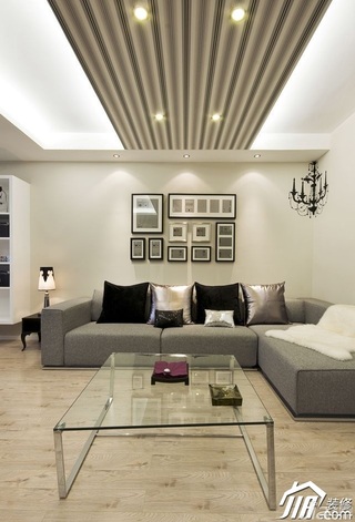 简约风格公寓时尚冷色调富裕型客厅照片墙沙发图片