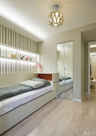 简约风格公寓时尚冷色调富裕型卧室背景墙床图片