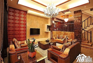 欧式风格别墅豪华型客厅电视背景墙沙发效果图