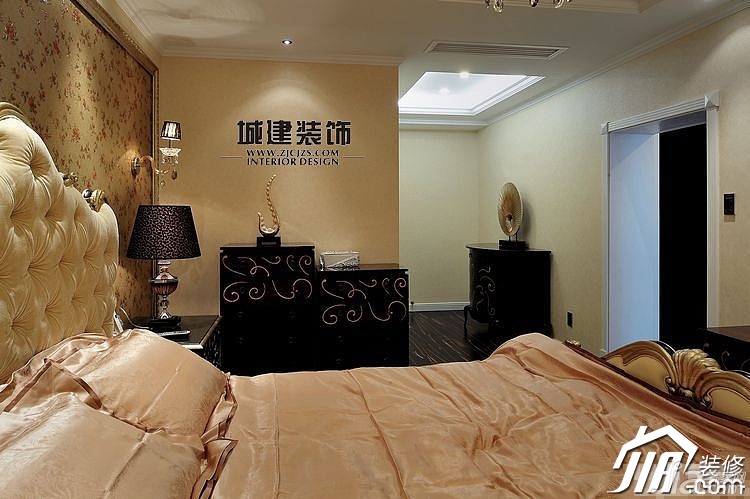 四房装修,豪华型装修,欧式风格,卧室,壁纸,灯具,床