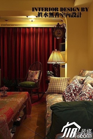 美式乡村风格公寓温馨暖色调110平米客厅窗帘图片
