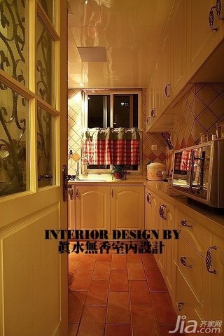 美式乡村风格公寓温馨暖色调110平米厨房橱柜设计图纸