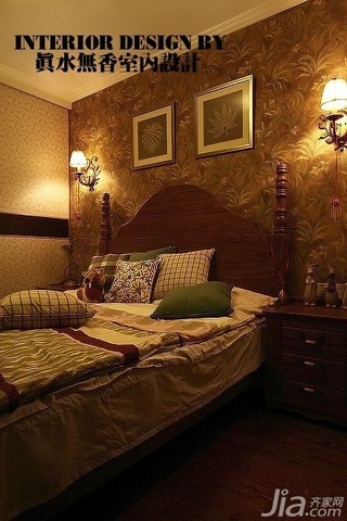 美式乡村风格公寓温馨暖色调110平米卧室壁纸图片