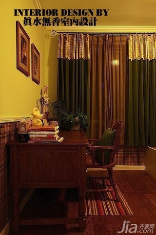 美式乡村风格公寓温馨暖色调110平米卧室窗帘图片