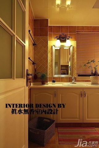 美式乡村风格公寓温馨暖色调110平米卫生间浴室柜图片