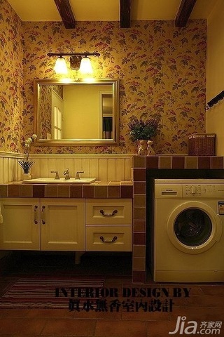 美式乡村风格公寓温馨暖色调110平米卫生间浴室柜效果图