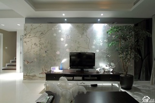 混搭风格公寓富裕型100平米客厅电视背景墙电视柜效果图