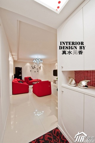 简约风格公寓时尚红色富裕型100平米玄关柜效果图