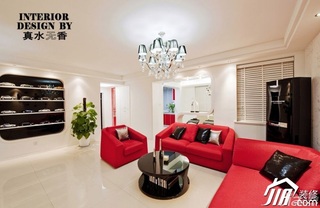 简约风格公寓时尚红色富裕型100平米客厅书架效果图