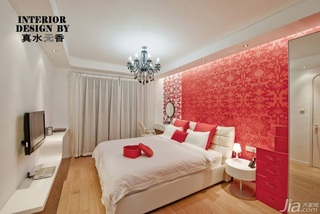 简约风格公寓时尚红色富裕型100平米卧室卧室背景墙床图片