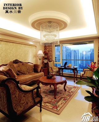 新古典风格公寓古典原木色豪华型140平米以上客厅吊顶灯具效果图