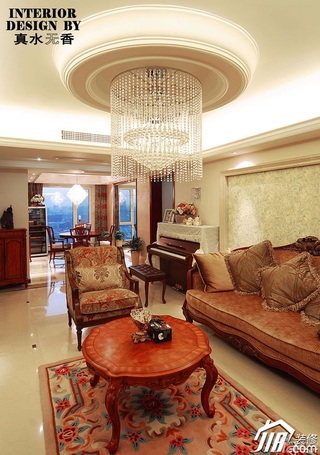 新古典风格公寓古典原木色豪华型140平米以上客厅吊顶灯具图片