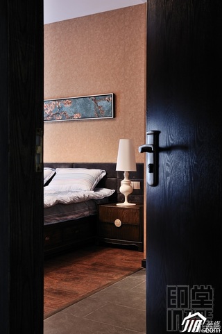 中式风格公寓富裕型120平米卧室卧室背景墙床头柜图片