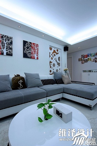 简约风格公寓时尚白色富裕型110平米客厅沙发效果图