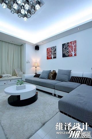 简约风格公寓时尚白色富裕型110平米客厅沙发效果图