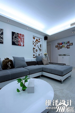 简约风格公寓时尚白色富裕型110平米客厅沙发图片
