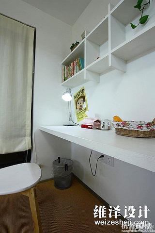 简约风格公寓时尚白色富裕型110平米书房书架图片