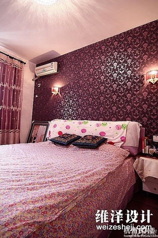 简约风格公寓紫色富裕型60平米卧室壁纸效果图