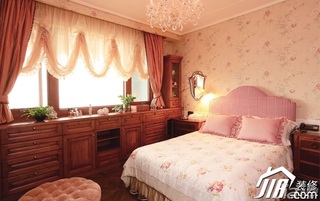 美式乡村风格别墅浪漫豪华型卧室飘窗窗帘效果图