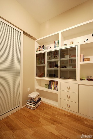 简约风格二居室简洁白色富裕型书房书架图片