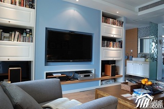 宜家风格二居室富裕型客厅电视背景墙书架图片