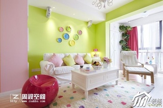 田园风格公寓小清新绿色富裕型80平米客厅沙发背景墙沙发效果图