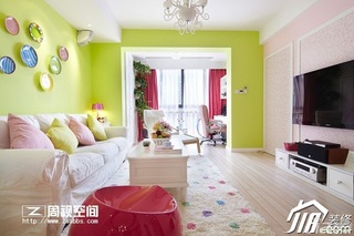 田园风格公寓小清新绿色富裕型80平米客厅沙发背景墙沙发效果图