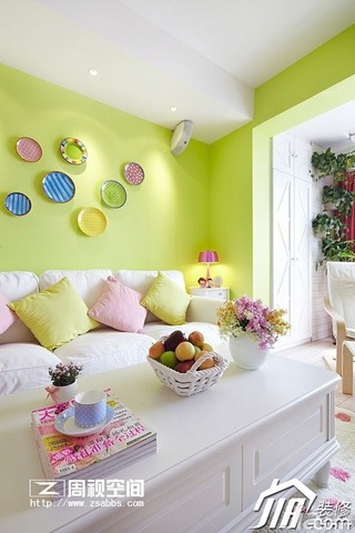 田园风格公寓小清新绿色富裕型80平米客厅沙发背景墙沙发图片
