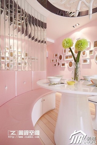 田园风格公寓小清新粉色富裕型80平米餐厅餐厅背景墙餐桌效果图