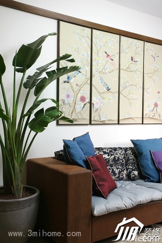 三米设计中式风格公寓经济型120平米客厅沙发效果图