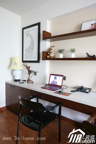 三米设计中式风格公寓经济型120平米书房书桌图片