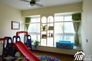 三米设计中式风格公寓经济型120平米儿童房飘窗窗帘图片