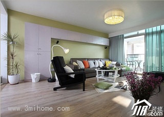三米设计简约风格公寓绿色经济型120平米客厅沙发背景墙窗帘图片