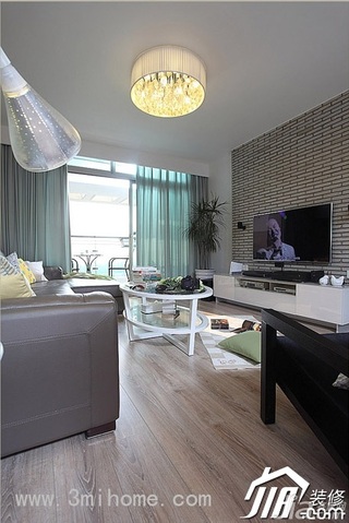三米设计简约风格公寓经济型120平米客厅电视背景墙窗帘效果图