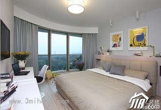三米设计简约风格公寓经济型120平米卧室窗帘图片
