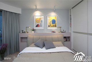 三米设计简约风格公寓经济型120平米卧室床效果图