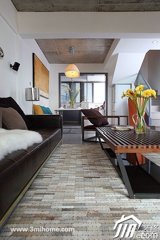 三米设计简约风格复式富裕型客厅茶几效果图