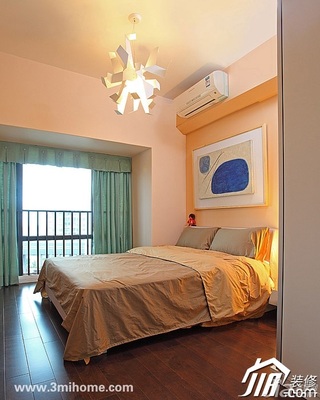 三米设计简约风格复式富裕型卧室卧室背景墙床效果图