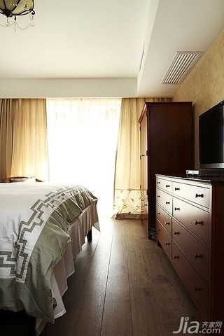 简欧风格复式古典原木色富裕型140平米以上卧室窗帘效果图