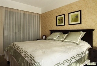 简欧风格复式古典原木色富裕型140平米以上卧室壁纸效果图