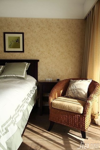 简欧风格复式古典原木色富裕型140平米以上卧室窗帘效果图