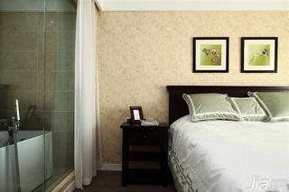 简欧风格复式古典原木色富裕型140平米以上卧室壁纸图片