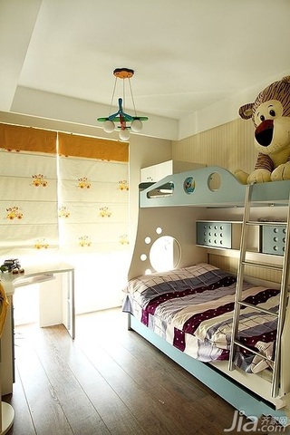 简欧风格复式古典原木色富裕型140平米以上儿童房儿童床图片
