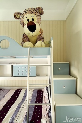 简欧风格复式古典原木色富裕型140平米以上儿童床图片