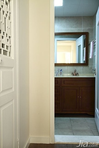 简欧风格复式古典原木色富裕型140平米以上卫生间洗手台图片