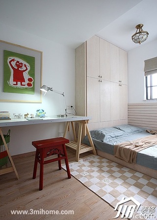 三米设计简约风格跃层富裕型卧室地台衣柜安装图