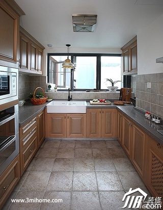 三米设计简约风格跃层富裕型厨房橱柜安装图