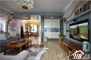 三米设计美式风格富裕型130平米客厅客厅过道茶几图片